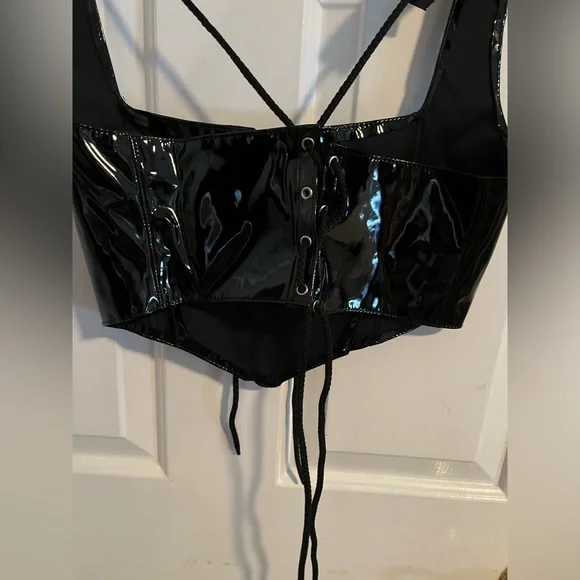 Allure Lingerie Leather PVC Latex Lace Up Top - Picture 2 of 3